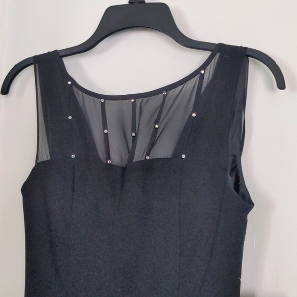 Elegant black cocktail dress with "crystal" detailing and draped back - Picture 2 of 3